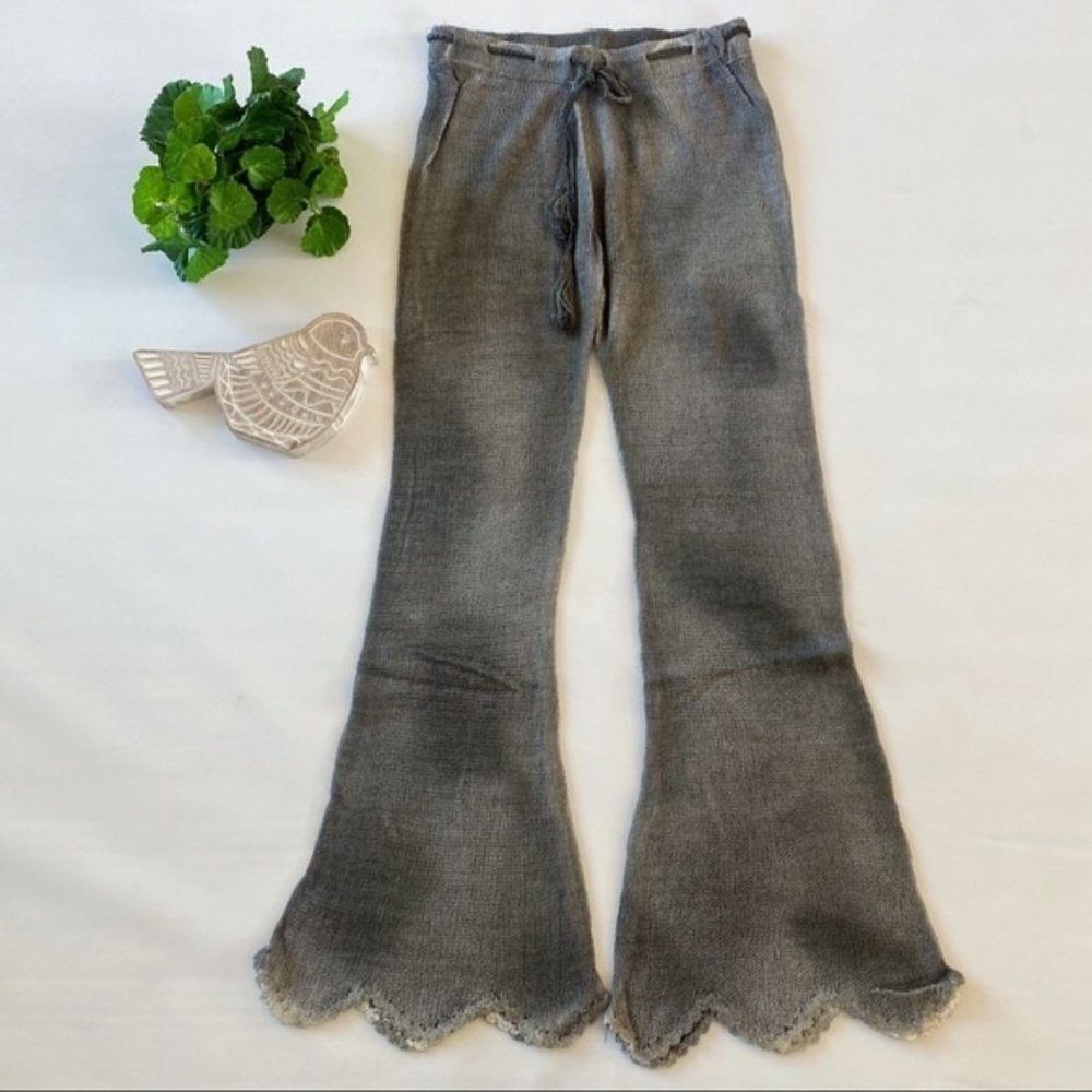 POL | Danni Lounge Lightweight Sweater Pants Boho Coachella Flare Leg Scalloped - Picture 2 of 14